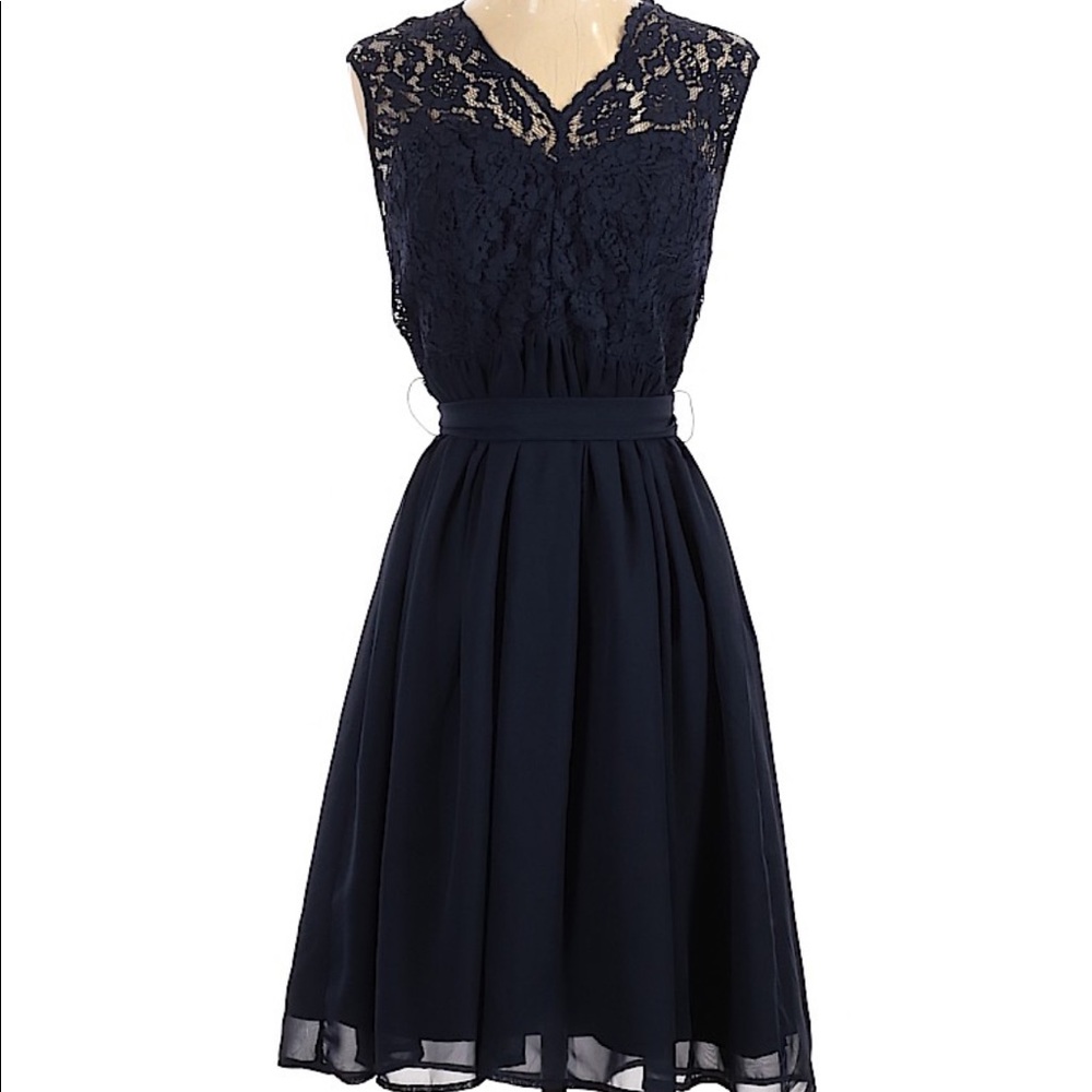 Tevolio black lace chiffon bridesmaid prom dress